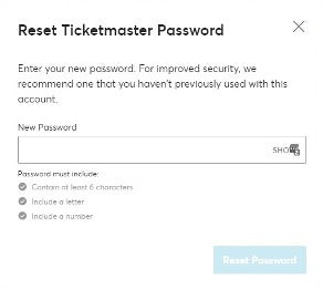 Reset Ticketmaster Password